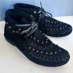 Anthropologie Bird of Flight shoes size 8 moccasins black studded bootie western